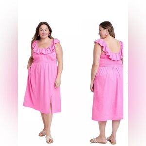 Ava & Viv Women's Pink Midi Linen Blend Empire Waist Dress